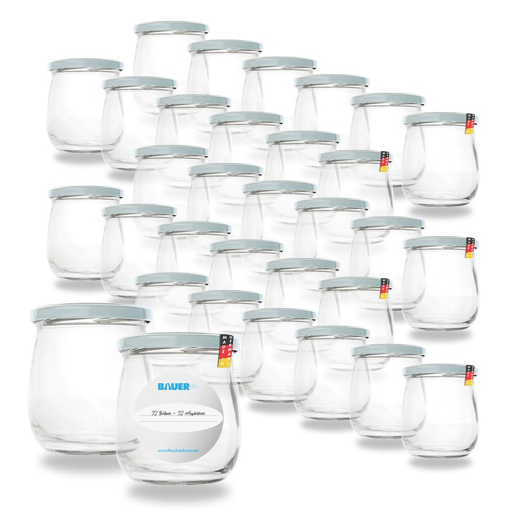 Flaschenbauer - Tarros para conservas (417 ml, 32 unidades, versátiles con práctica tapa Twist-Off TO82, perfectos para mermeladas, miel, frutas, verduras, varios colores y juegos), color blanco