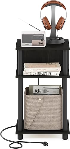 Furinno Just Mesa auxiliar de almacenamiento abierta Turn-N-Tube de 3 niveles con puerto de carga USB y tipo C, 11.42 pulgadas de ancho x 9.92