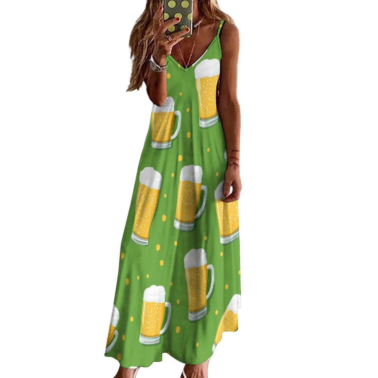 Beer Mugs - Vestido largo para mujer, estilo casual, con tirantes delgados, para verano, playa, vestido largo