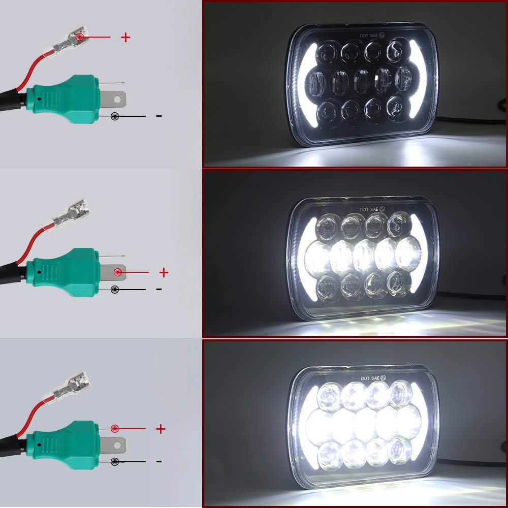 AUXTINGS LED Scheinwerfer, 12,7 x 17,8 cm, 17,8 x 15,2 cm rechteckig Schwarz mit DRL für Wrangler YJ Cherokee XJ H6054 H6054LL 69822 6052 6053(7x6 inch 105)