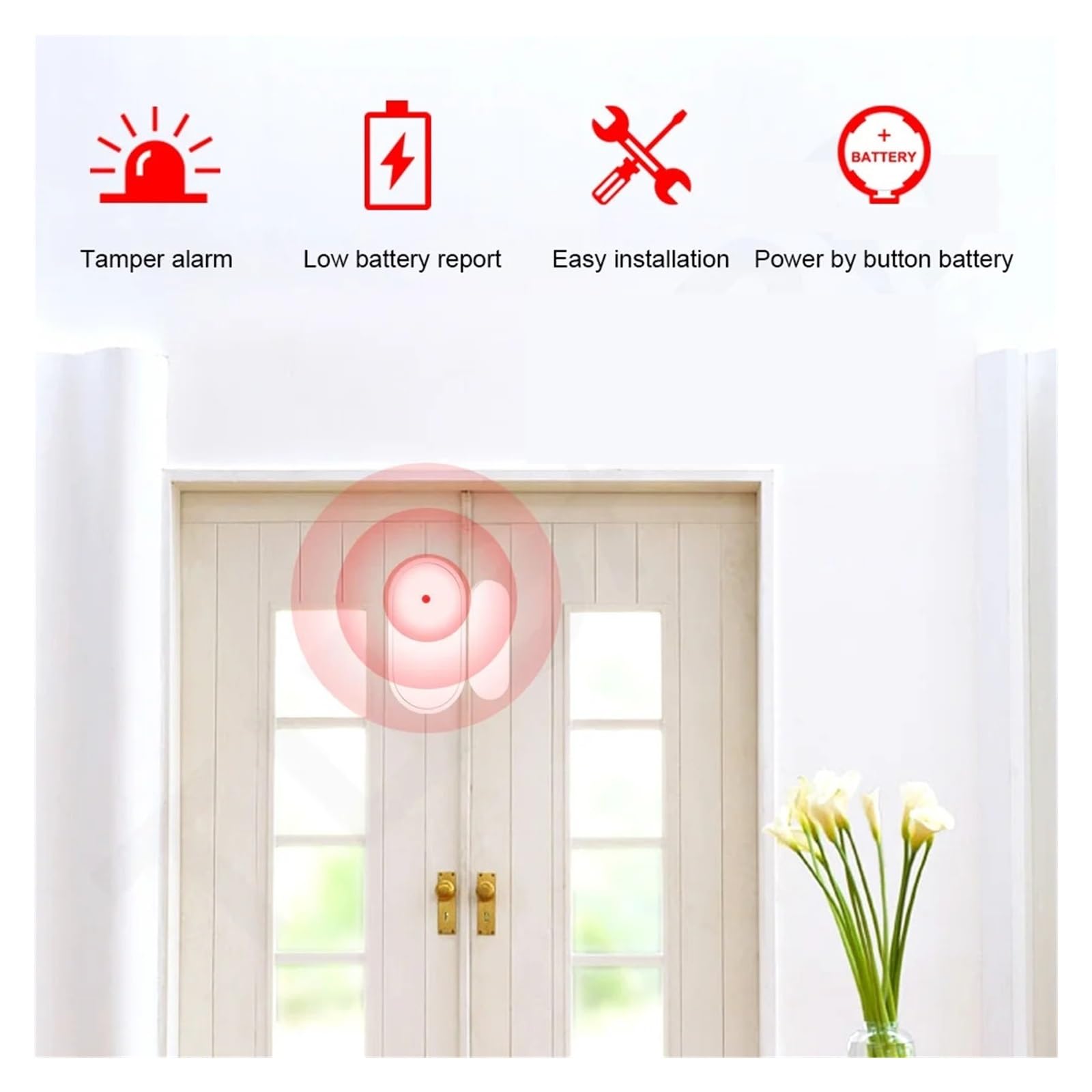 Sensor inalámbrico de ventana de puerta de 433mhz, Mini Sensor de alarma armado desarmado for sis-tema de alarma de seguridad for el hogar, Control por aplicación remota(6pcs)