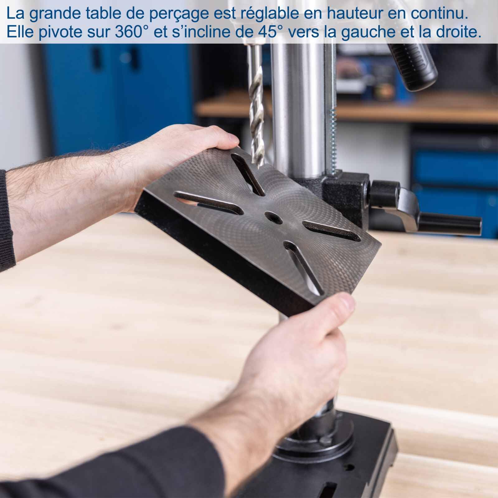 Scheppach Perceuse à colonne TBM250Vario - 600W - table 198 x 194 mm - 450-2580 tr/min - inclinable - mandrin 1,5-13 mm - profondeur de perçage 60 mm