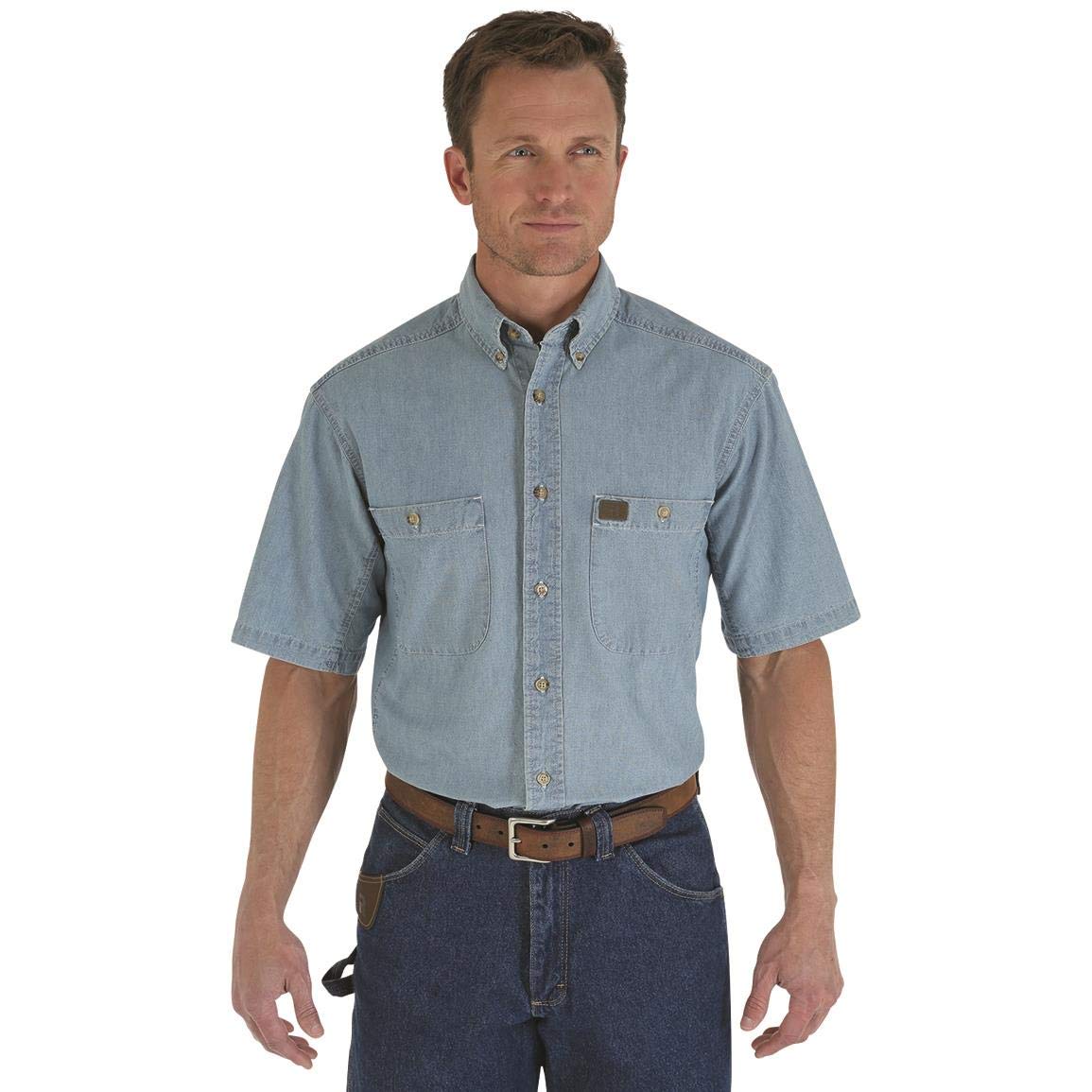 Wrangler Riggs Workwear Herren Arbeitsshirt Chambray Short Sleeve - Blau - Groß