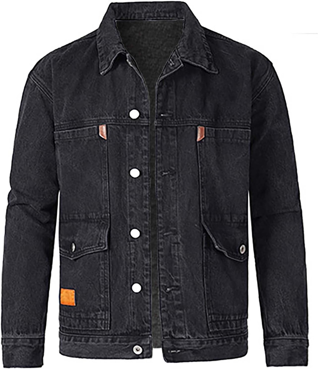 Denim Jacket for Men Classic Pure Slim Jean Jacket Lapel Button Casual Long Sleeve Pocket Trucker Jackets