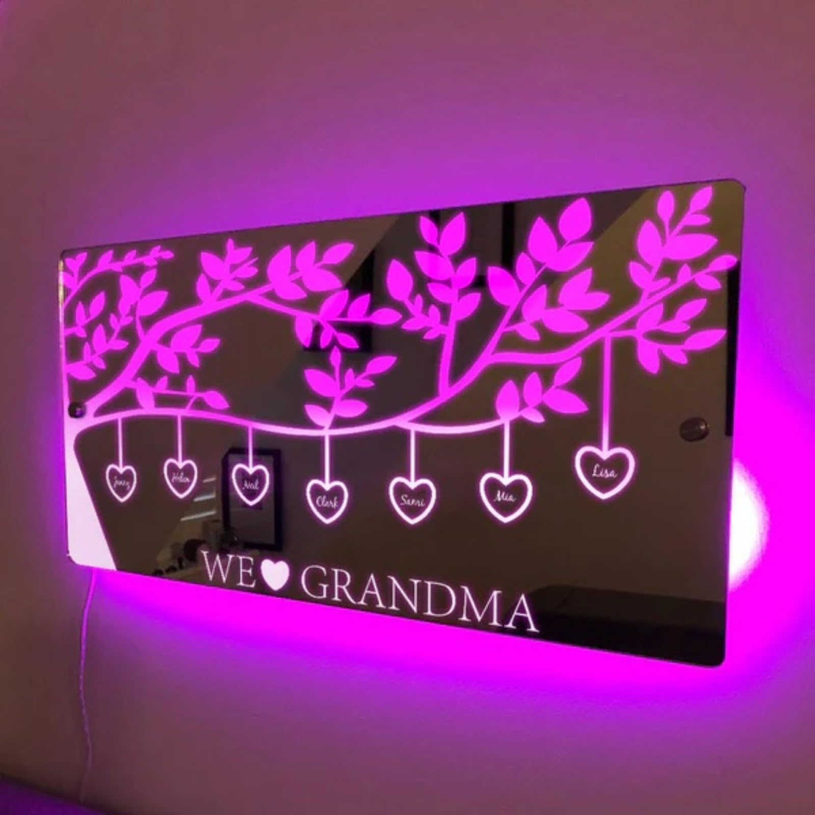 Insegna Led Personalizzata Con Nome Specchio Personalizzato,Led Scritta Neon Personalizzato Insegna Luminosa Luce Led Lampada Specchio Da Parete Arredamento Famiglia Regalo Per Compleanno (80x40cm)