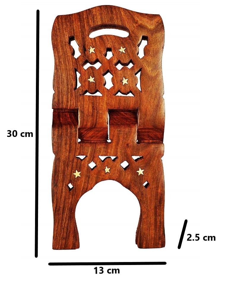 Image of Ani Divine Handcrafted Sheesham Wood Book Holder 12 Inch Rehal for Shiv Puran Path, Geeta, Quran, Bible