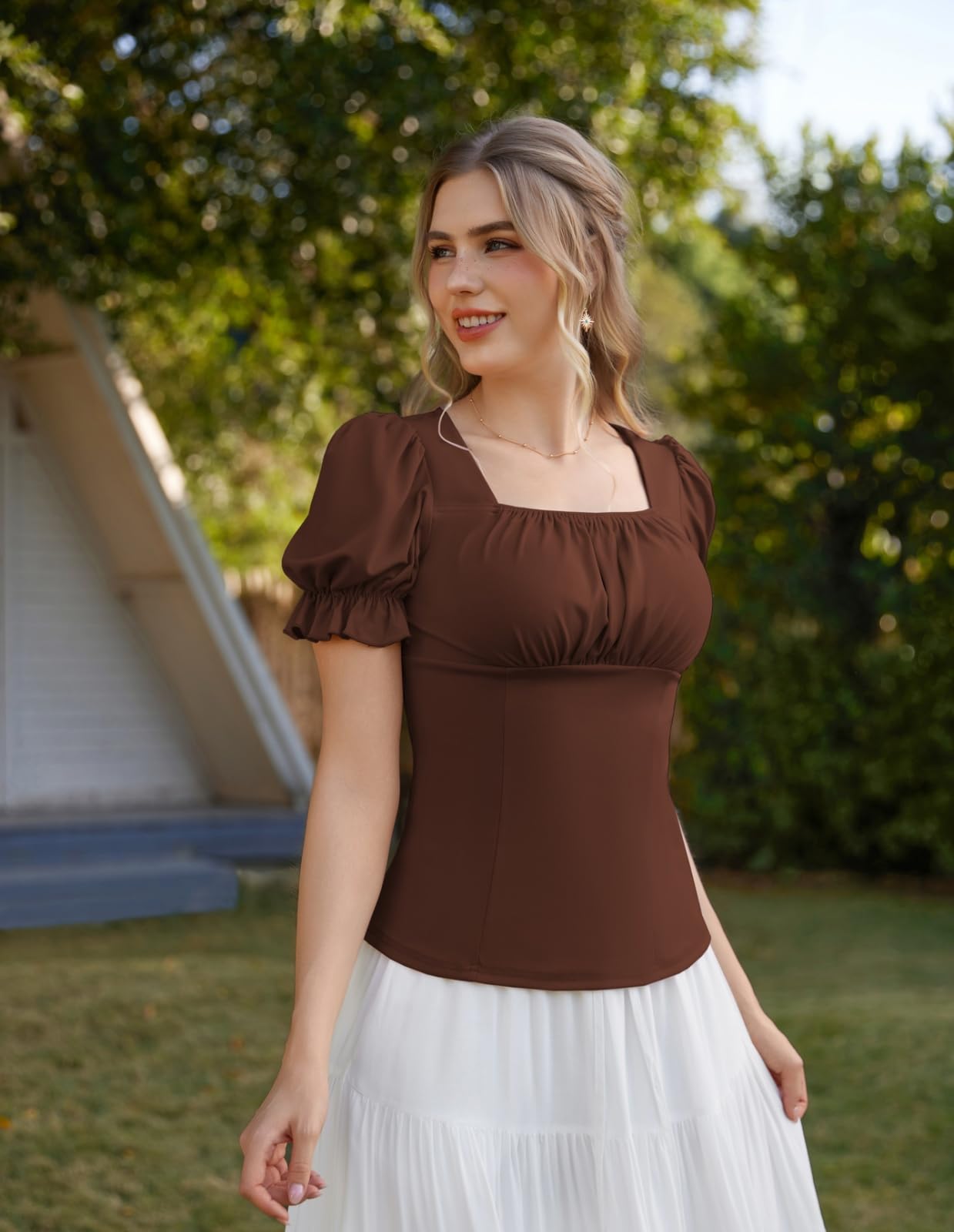Scarlet Darkness Chemise Renaissance à manches bouffantes et col carré pour femme