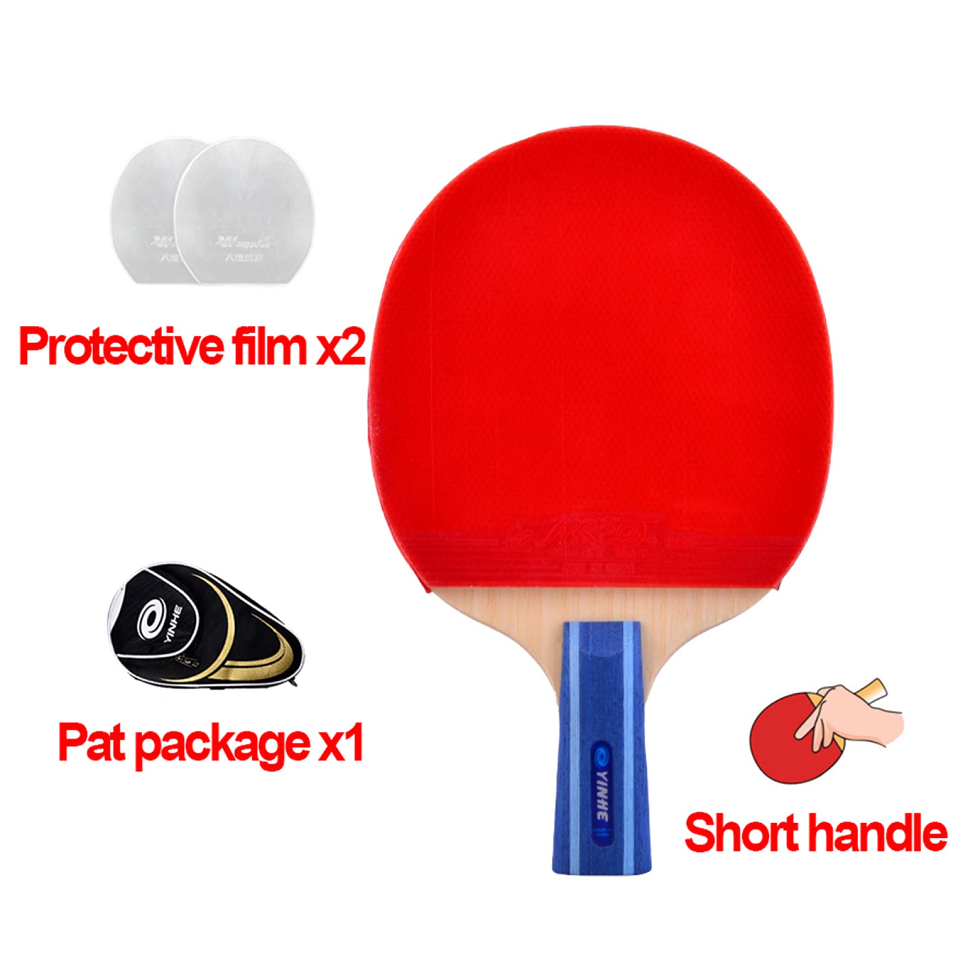 Racchette da Ping Pong, Racchetta da Ping Pong Professionale con Borsa, Piastra Inferiore in Legno a 7 Strati/Stelle Manico Corto, Racchetta(Short Handle)