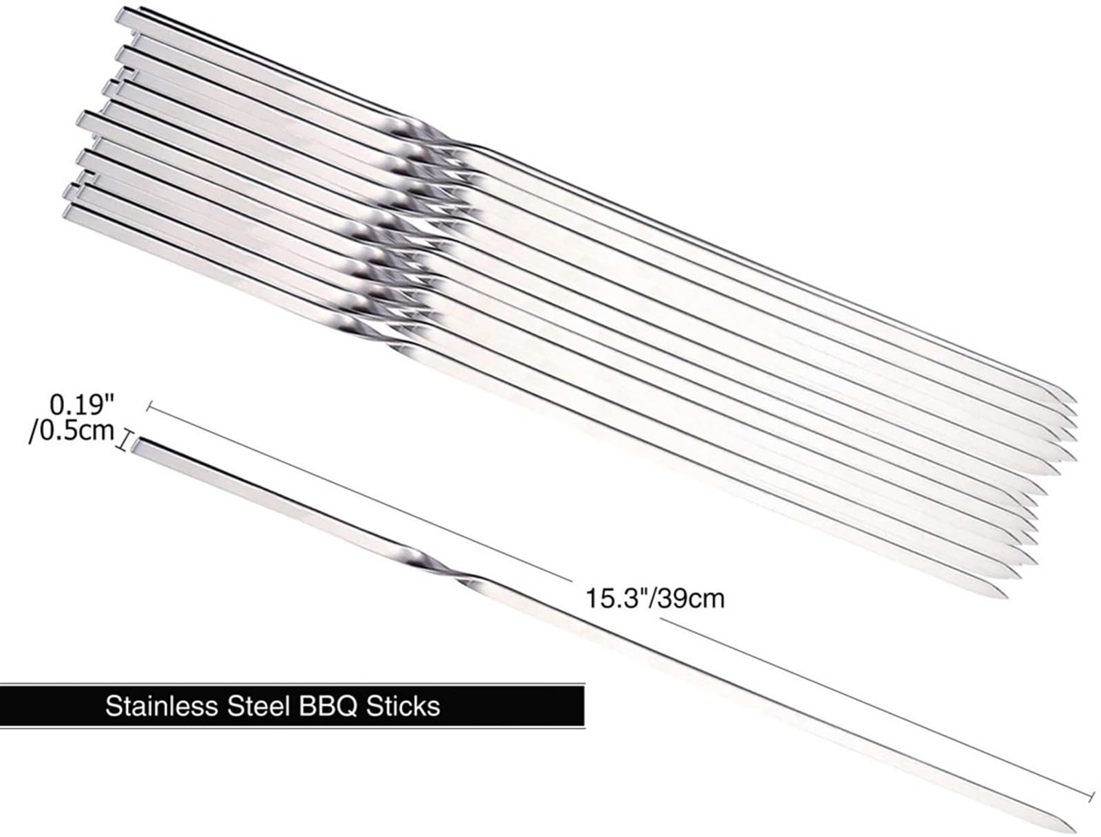 Brochetas de Kebab, 15 piezas Reutilizables Planas de acero inoxidable Brochetas para barbacoa Varilla de aguja para barbacoa Compatible con herramientas de picnic para acampar al aire libre Herrami
