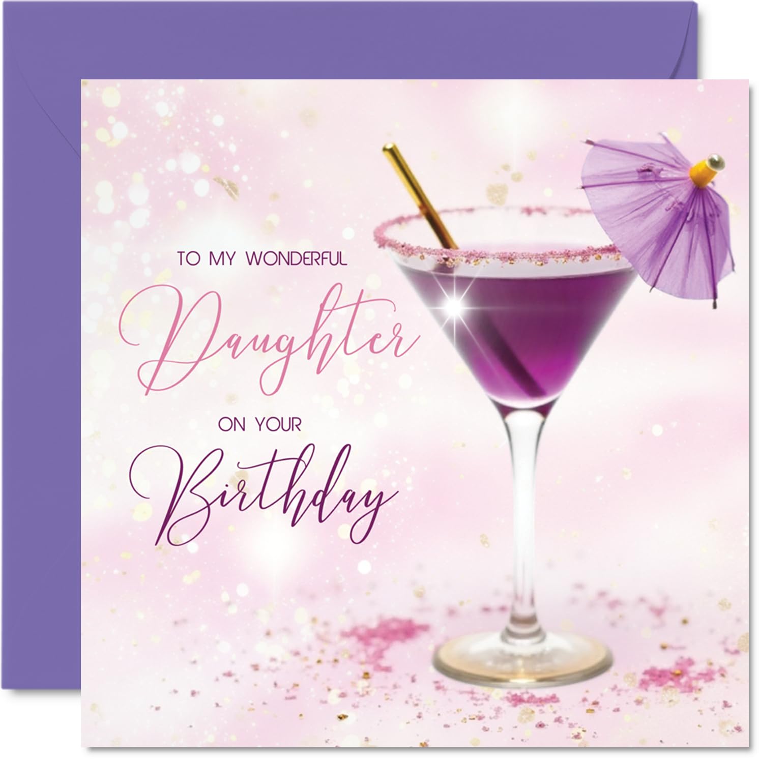 Daughter Birthday Card - Purple Cocktail - Happy Birthday Card for Daughter from Dad Mum, 145mm Purple Cocktail Bday Greeting Cards