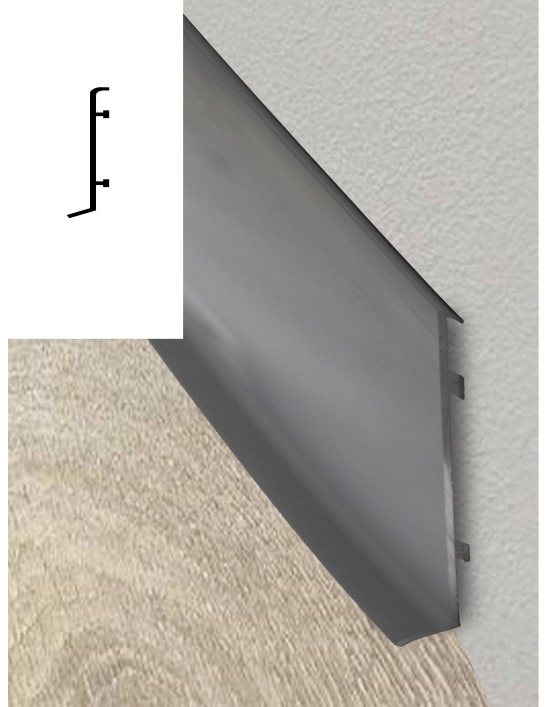 JARDIN202 - Rodapie Aluminio Labio Inferior 2m | Seleccione color y medida | 70mm alt. 2m larg. (Gris-Metalizado)