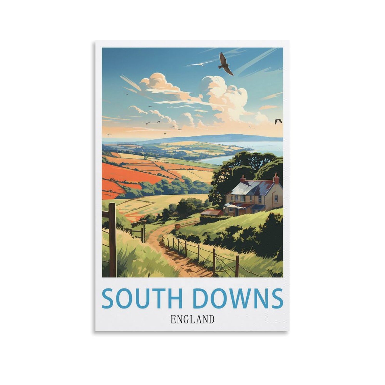 LNUYITR South Downs England Vintage Travel Poster 08x12inch(20x30cm) Canvas Art Posters And Wall Art Picture Prints Modern Home Bedroom Decor Posters