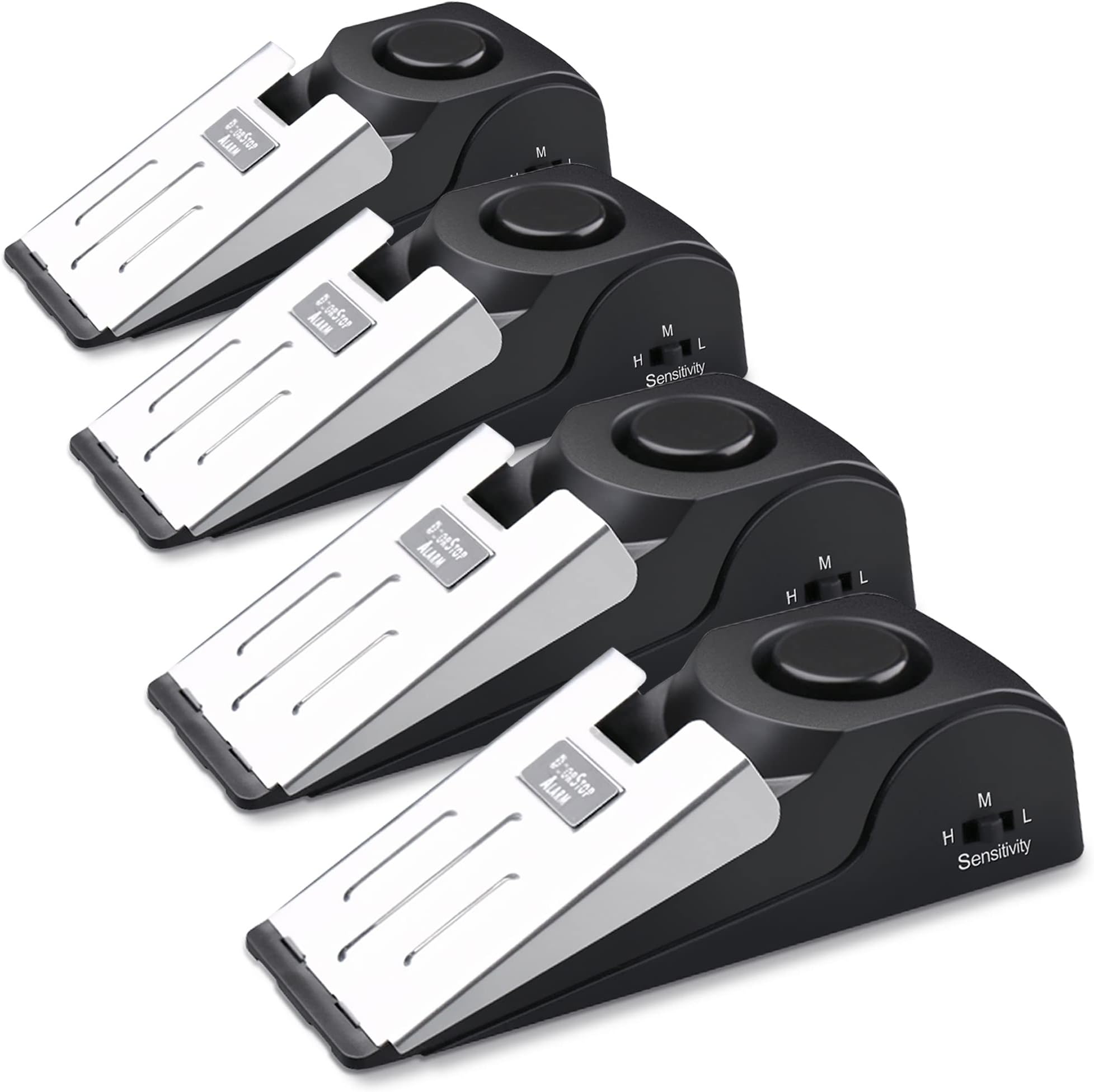 AceMining Door Stop Alarm with 120dB Siren, Floor Mount Type, Rubber Security Door Wedge for Home, Travel, Hotel, Pack of 4, Black