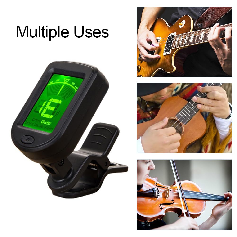 Accordatore Clip On Per Chitarra - LCD 360&deg;, Per Chitarra, Basso, Ukulele, Violino E Mandolino