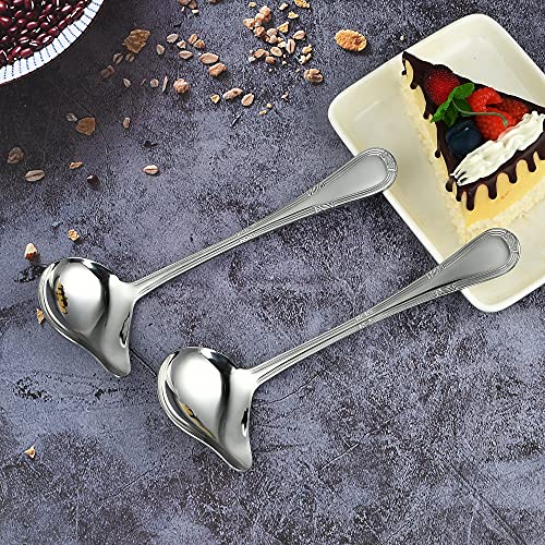 Worldity 2 Pack Stainless Steel Saucier Drizzle Spoon With Spout Small Gravy Ladle, 7.87" Soup Spoons Kitchen Utensil Mirror Polish Drizzle Spoon For Chocolates, Gravies And Sauces, Silver #TOP6