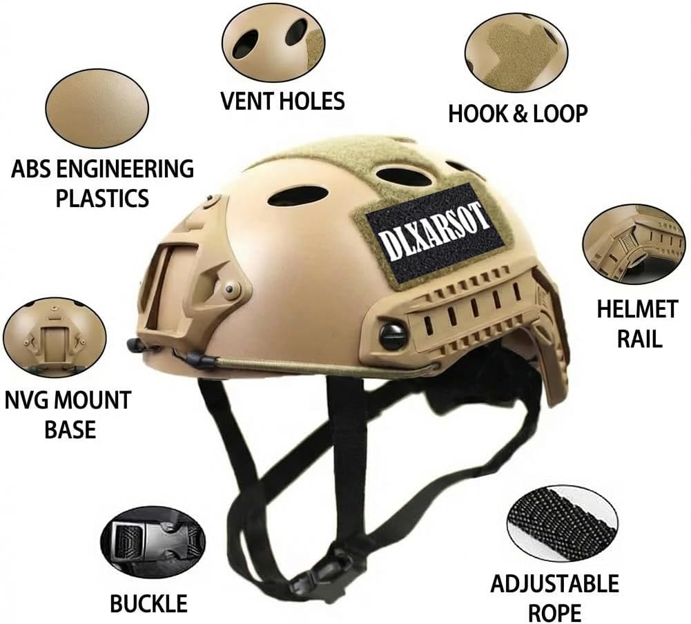 Tactical Airsoft Paintball Fast Helmet with Helmet Cover, PJ Type Multifunctional Protective Helmet with NVG Mount