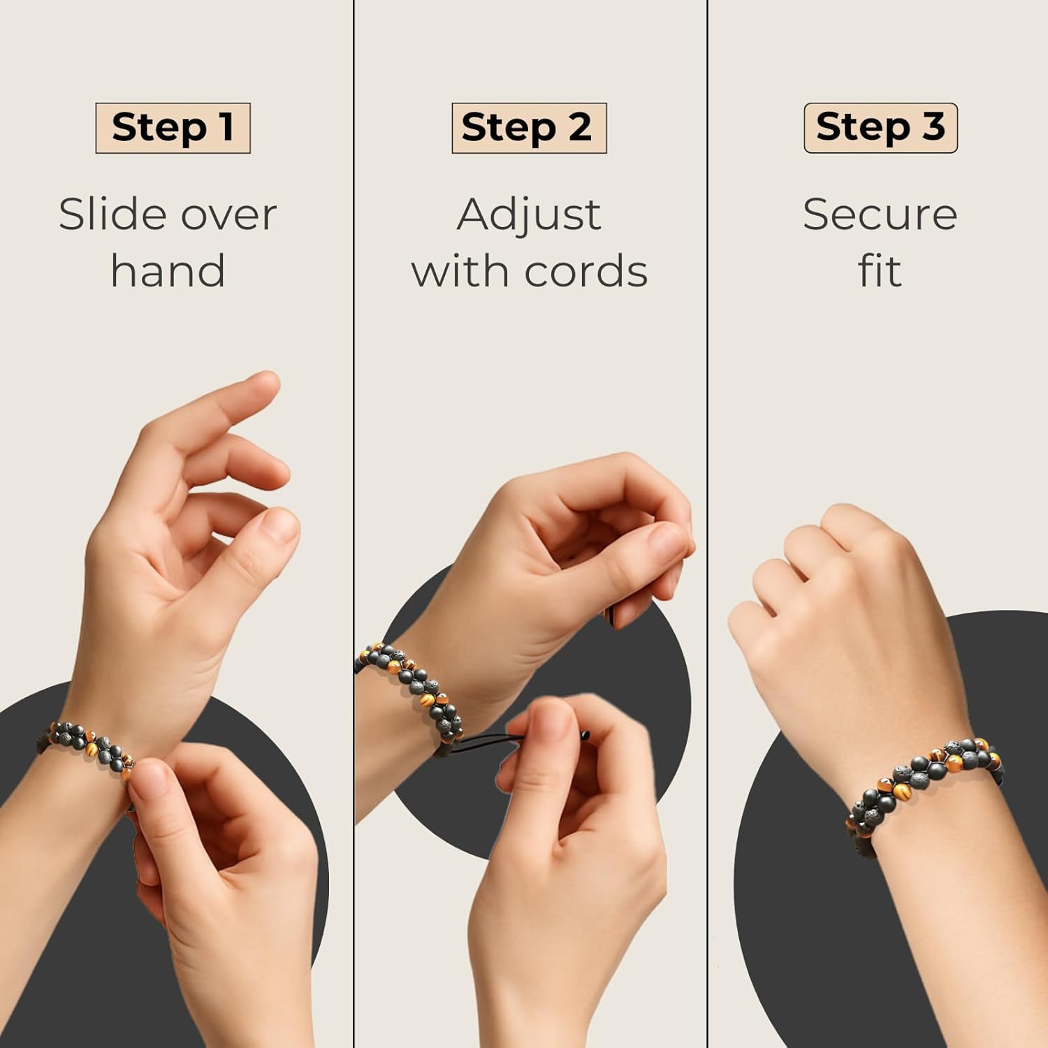 Triple Protection Bracelet for Men & Women – Lava Rock, Black Onyx & Tiger Eye 8mm Natural Stone Beads | Grounding, Confidence, Prosperity & Stress Relief Energy Bracelet