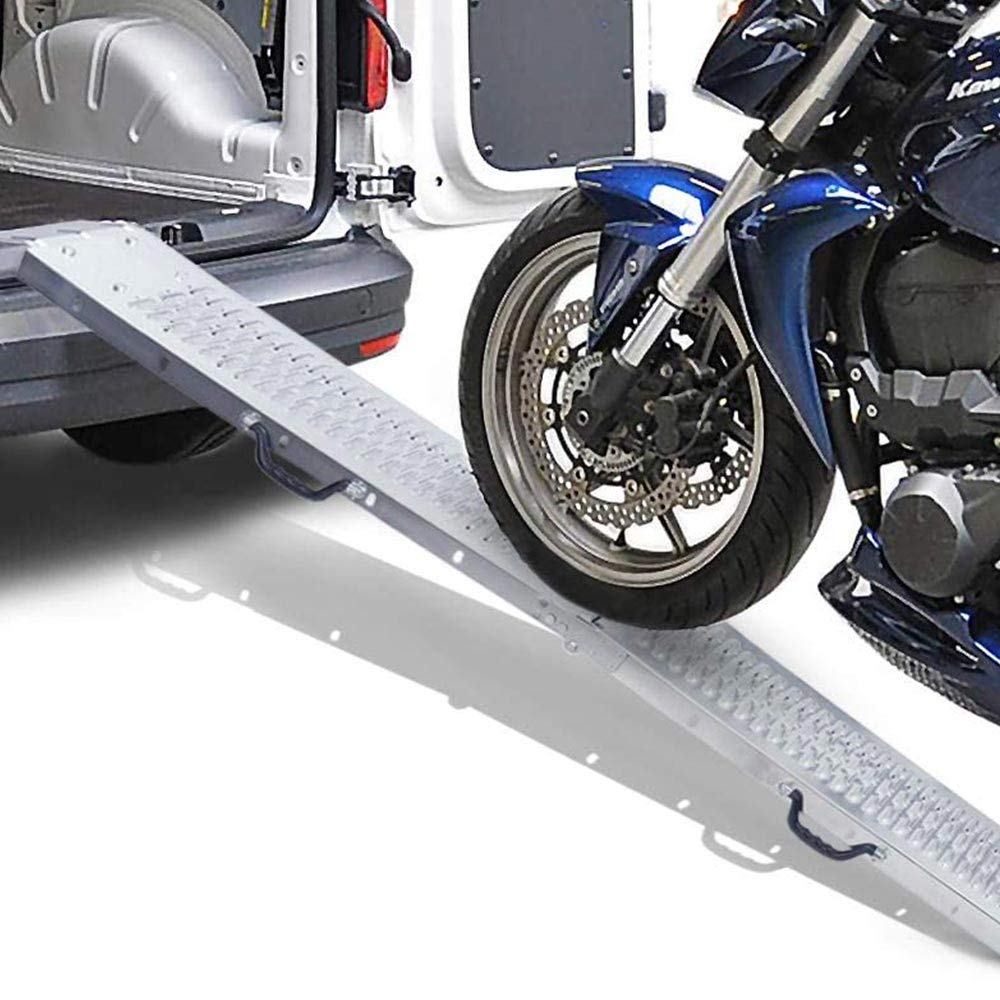 BAKAJI Paar Faltbare Laderampen aus verzinktem Stahl mit rutschfestem Loch, maximale Kapazität 400 kg, Auffahrrampe, zusammenklappbar, für Quad Motorrad Auto 180 cm