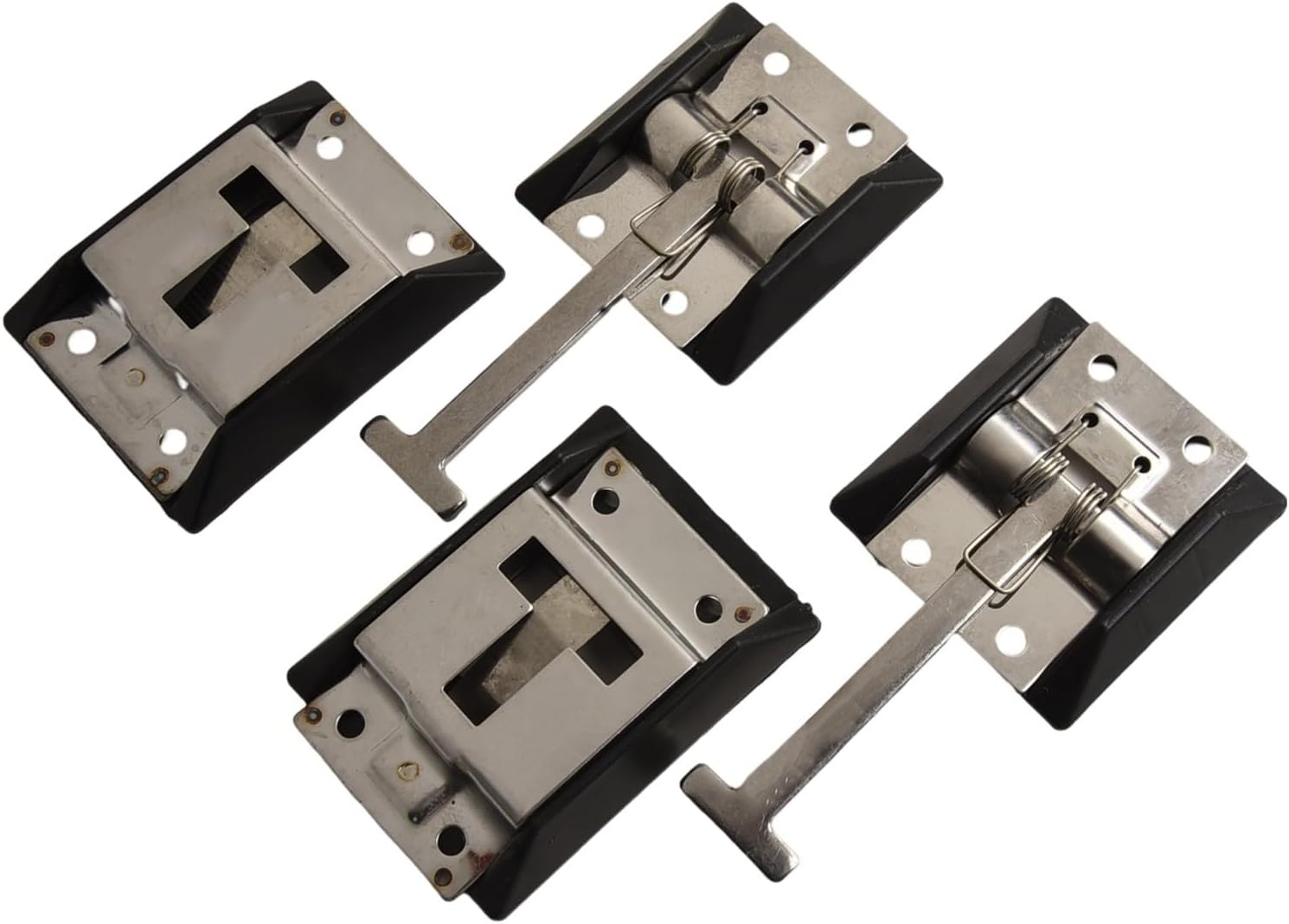 2Pcs Door Retaining Latch Stainless Steel Galvanized Hook and Spring Catch Plate for Caravan Truck RV Cabinet Secure Hold Black Silver(304 stainless steel)