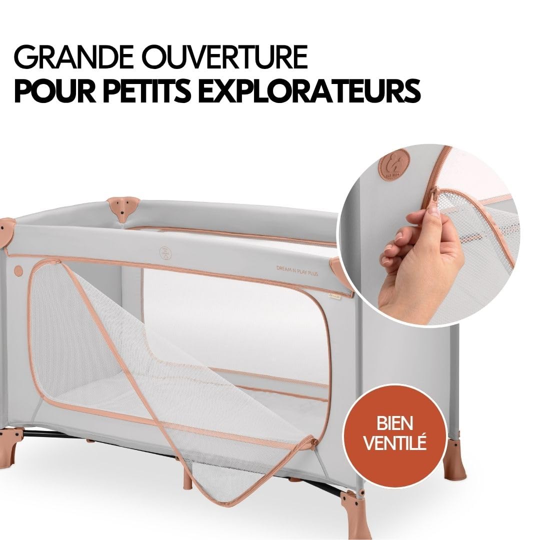 Hauck Dream N Play Plus Lit Parapluie Bébé Pliable avec Matelas, Moustiquaire, Sac de Transport – Dusty Cork