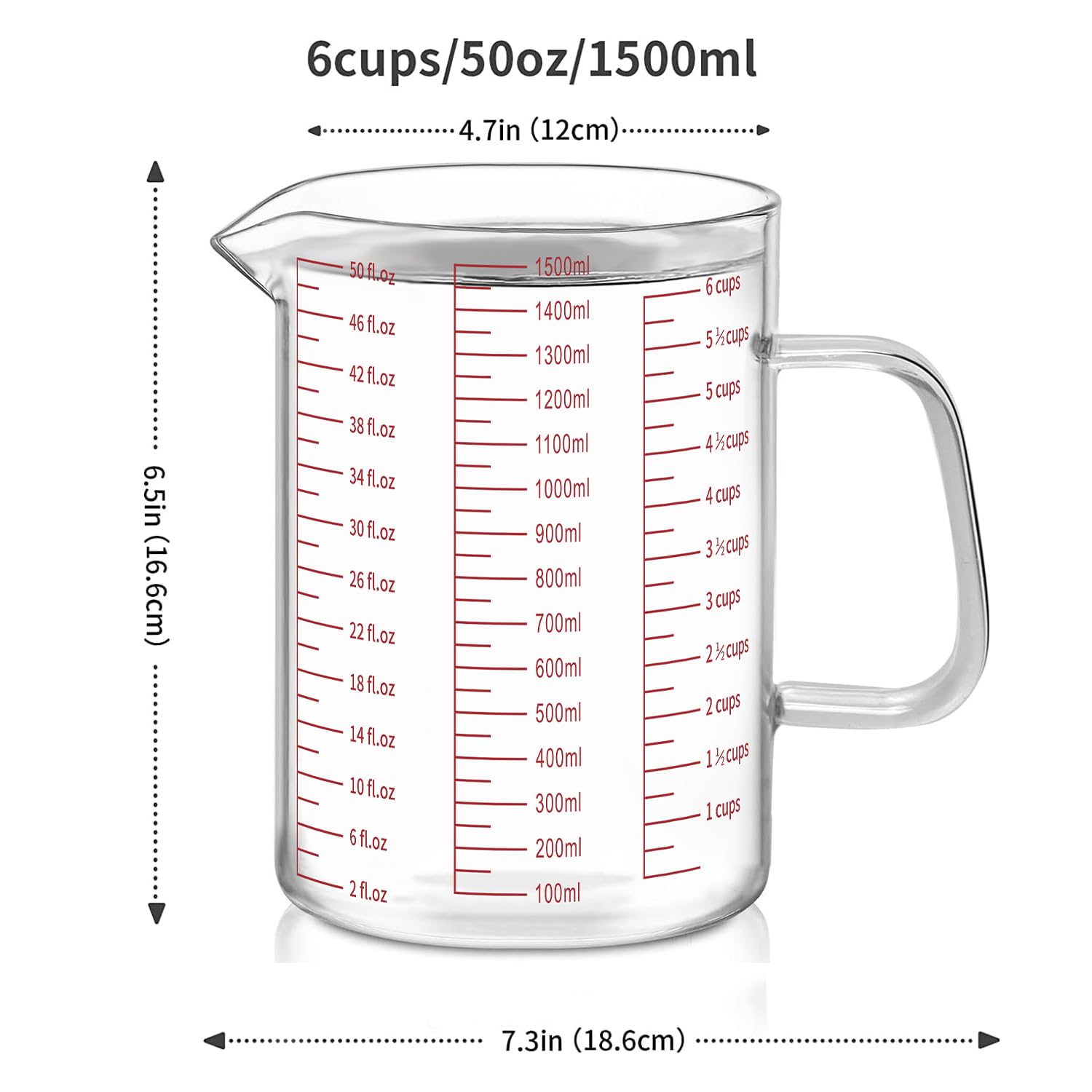 Amazon.com: Luvan 6 Cups Glass Measuring Cup, Easy to Read with 3