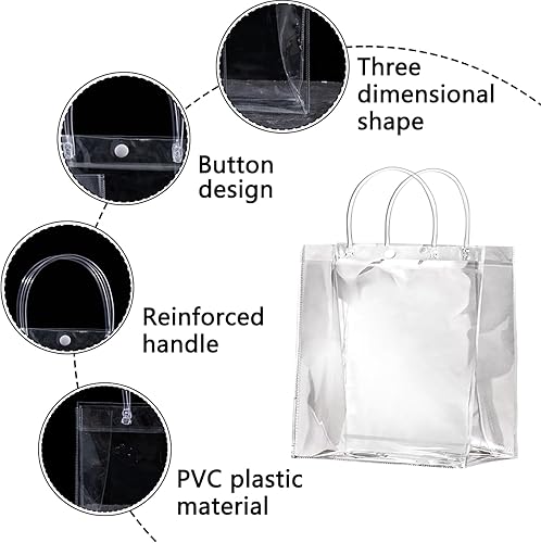 Miniatura 2 de OfficeCastle Paquete de 10 bolsas de regalo medianas transparentes, 8 x 3.1 x 8 pulgadas, bolsas transparentes con asas, bolsas de compras
