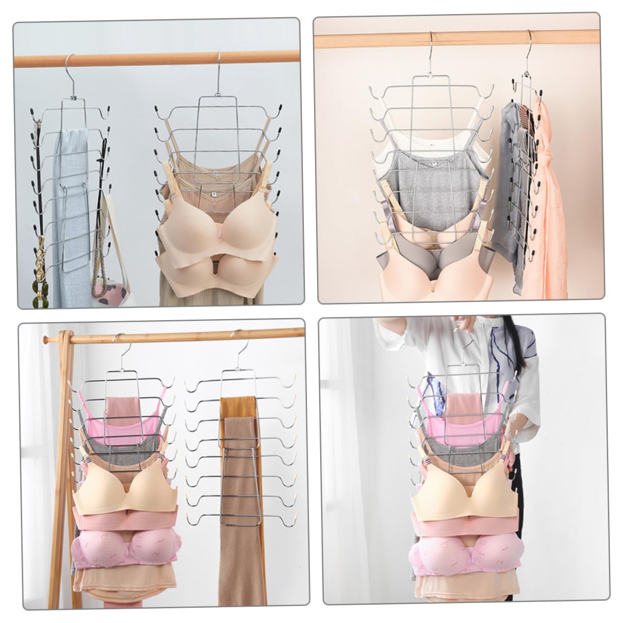2 pezzi Appendini Reggiseni Pieghevoli a Strati in Acciaio Resistente per Canotte e Biancheria Intima Design Rotante e Robusto per Armadi e Viaggi