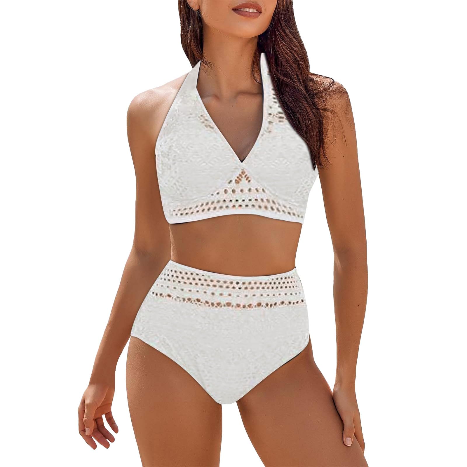 Generic Bikinis Mujer 2024 Braga Alta Cuello en V Dos Piezas Tanga de Cintura Baja Conjuntos de Bikini Vientre de Cintura Alta Bikini