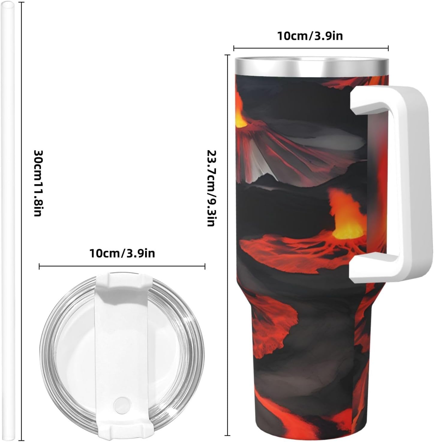 40 OZ Kilauea Volcanos Print Ice Bully Cup with Handle Straw Lid Straw,Stainless Steel Tumbler Coffee Cup