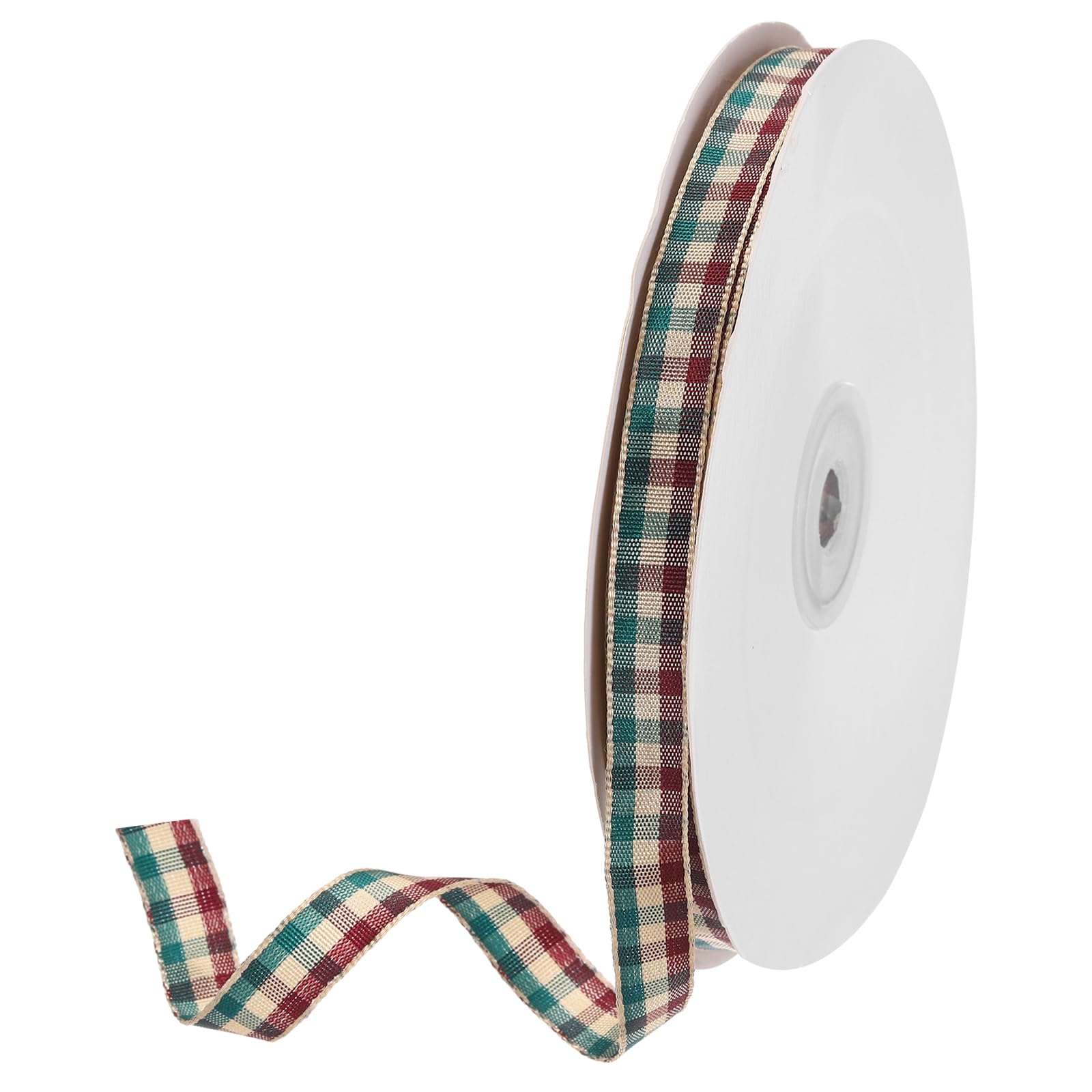 DMiotech 3/8 Inch 50 Yards Gingham Ribbon, Checkered Ribbon Plaid Ribbon for Gift Wrapping Decoration Art Craft DIY Red Green and Beige