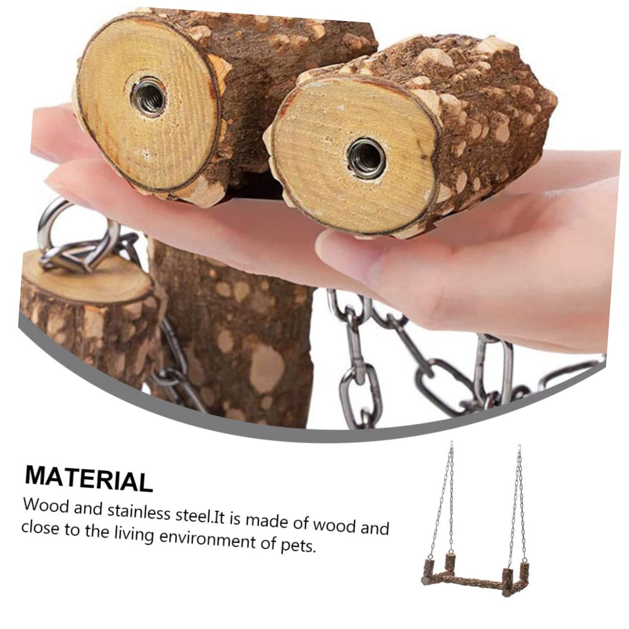 TOYANDONA Altalena Trespolo per Pappagalli in Legno Naturale e Acciaio Inox Funzione di Esercizio per Arrampicata, per Interazione Proprietario Colore Casuale per Uccelli da Gabbia