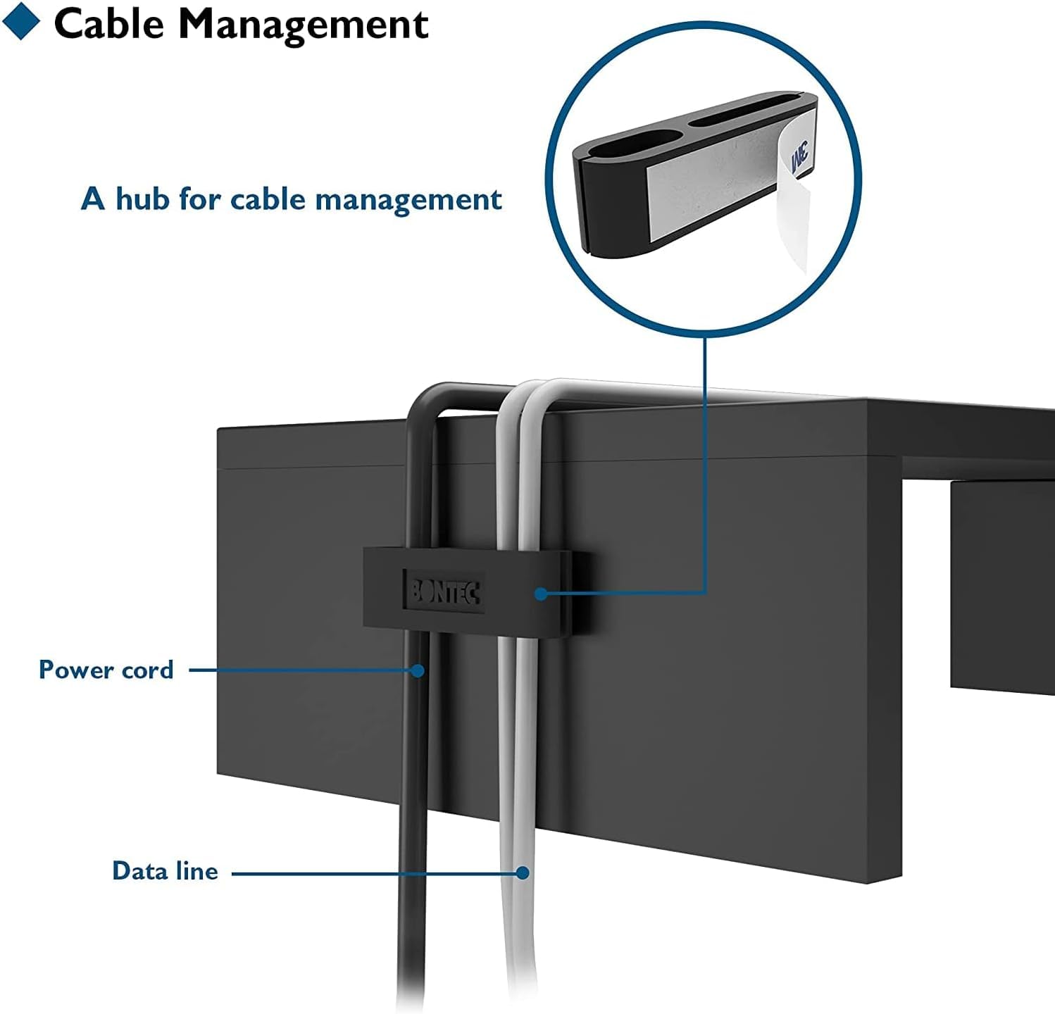 BONTEC Supporto per Doppio Monitor Stand Riser e Smartphone, Lunghezza Regolabile e Angolo di Rotazione in Legno, Organizer da Tavolo, nero
