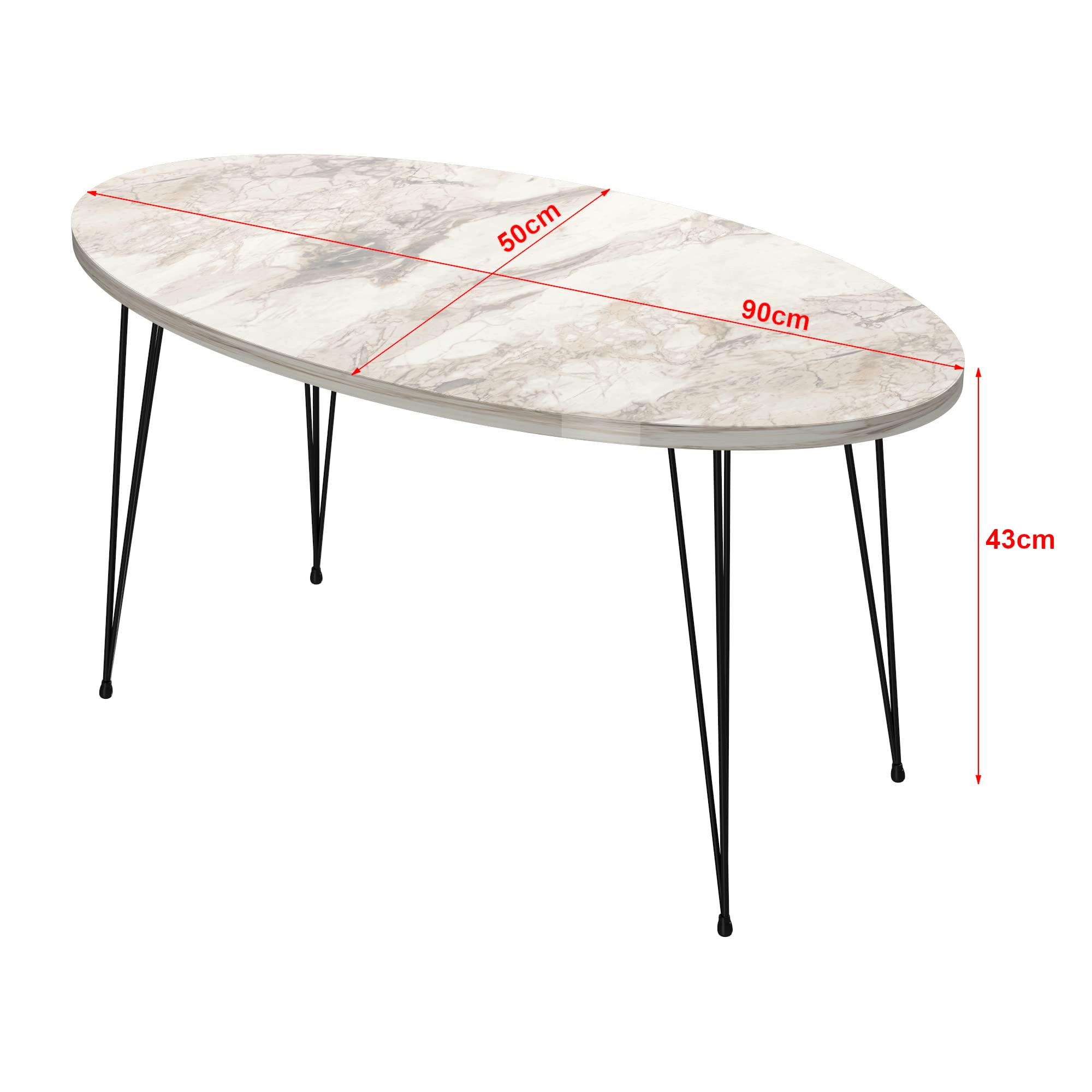 Table Basse Ovale En.casa 36x90x60cm - Effet Chêne Blanc Et Noir - Rangement Pratique Pour Salon