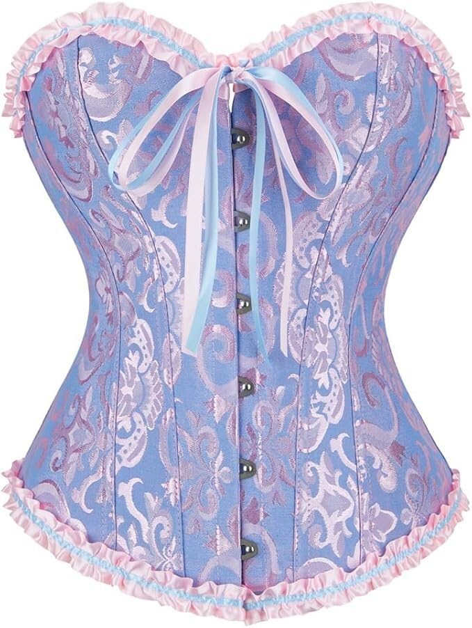 Corset Top Bustier Lingerie for Women Zipper Front Flower Sexy Burlesque Vintage Medium Blue 819