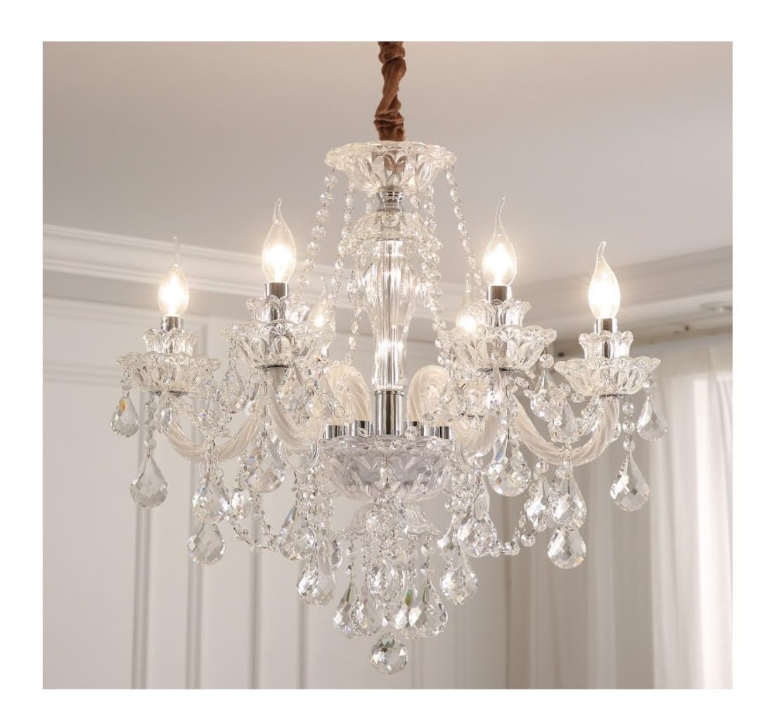 Lustre en cristal de luxe moderne plafonnier métallique à 6 lampes suspendues
