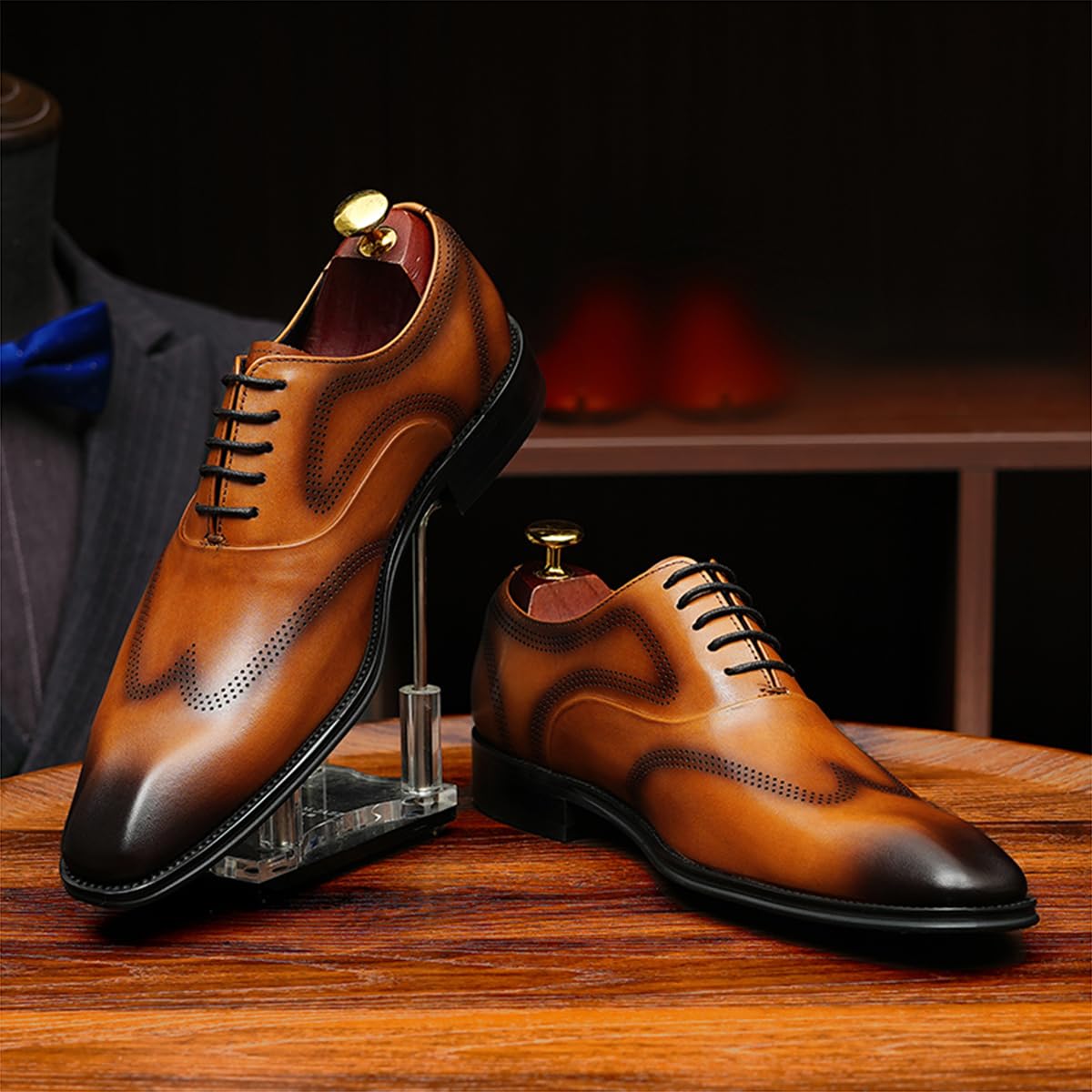 Oxfords Casual Affari da Uomo Brogues Eleganti Formali Lavoro Scarpe Basse Stringate in Vera Pelle