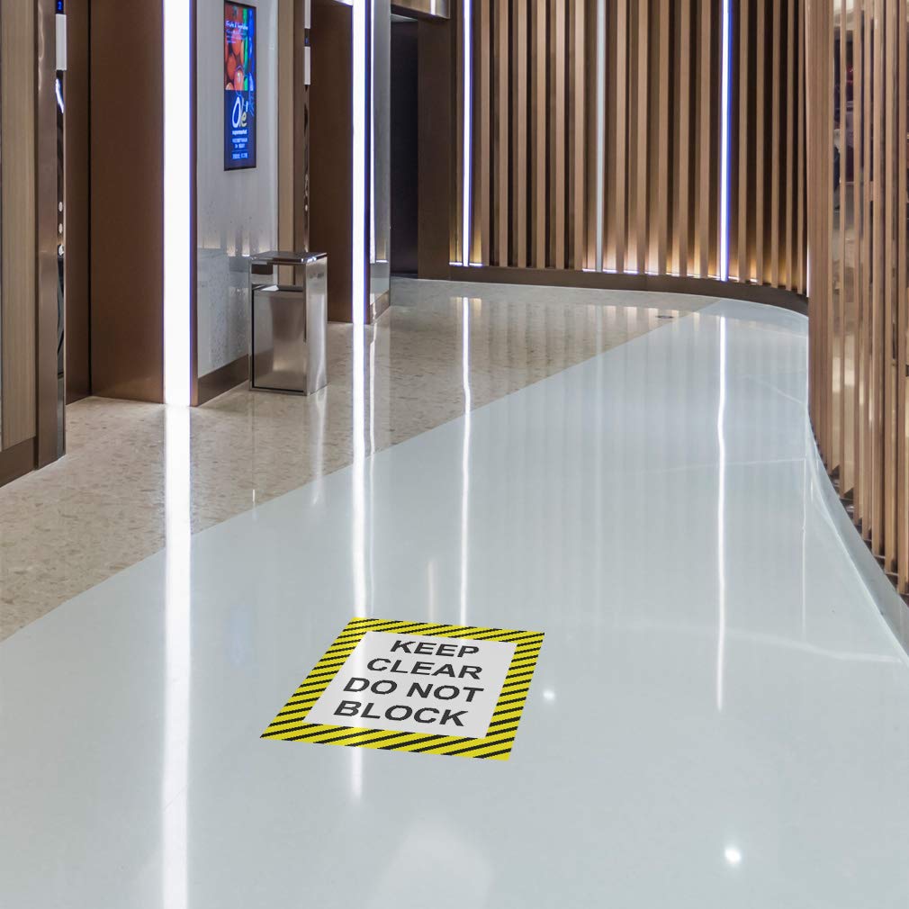 Calcomanía antideslizante para piso con texto en inglés"Keep Clear Do Not Block", color negro y amarillo