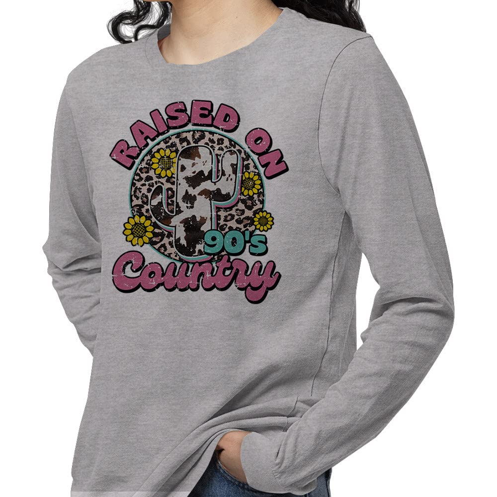 TeesAndTankYou 90s Country Long Sleeve Shirt Unisex Medium Grey