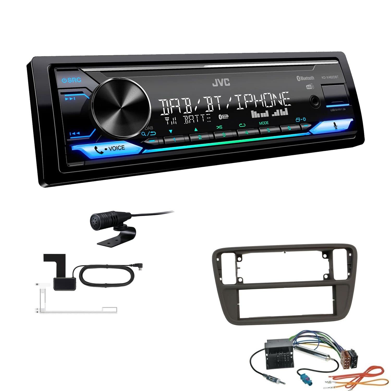 JVC KD-X482DBT 1-DIN Autoradio Media Receiver Digitalradio DAB+ Bluetooth Amazon Alexa USB Einbauset passend für Skoda Citigo ab 2011 schwarz