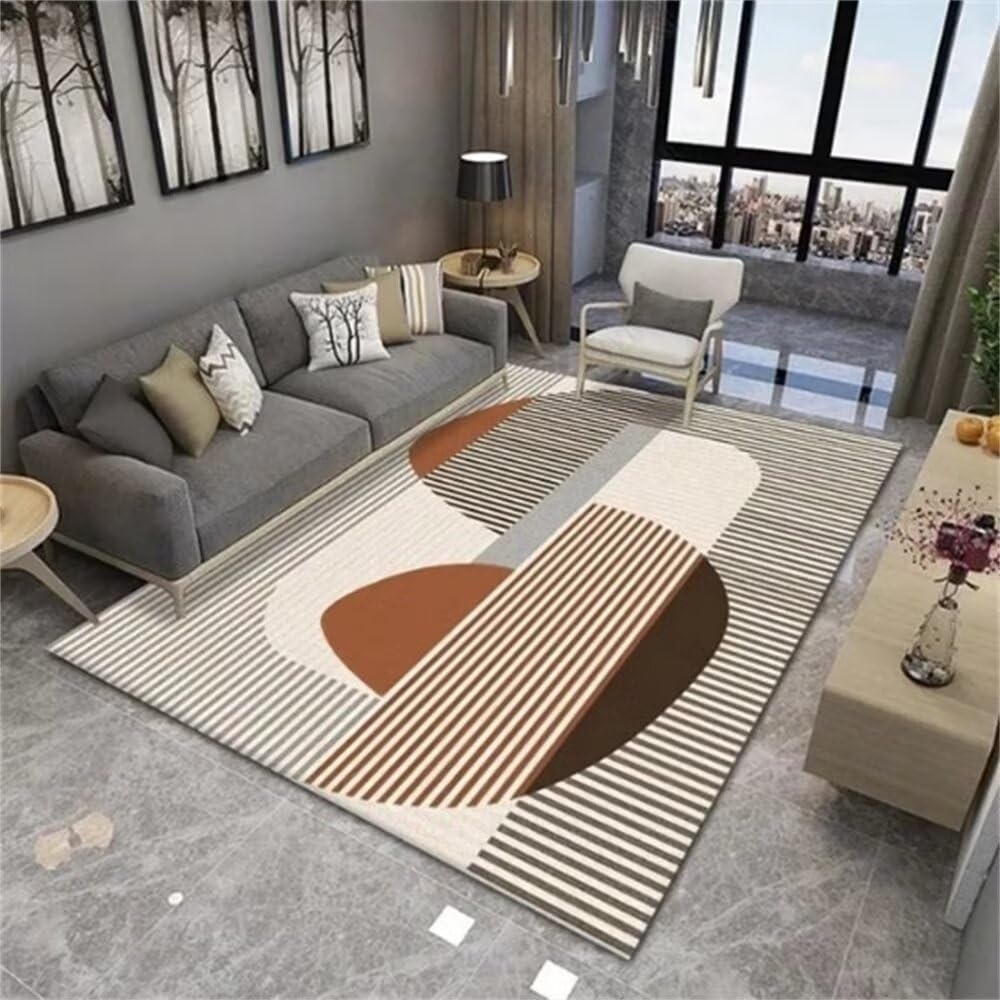 Tapis de salon moderne gris 90x160cm avec motifs de lignes et cercles