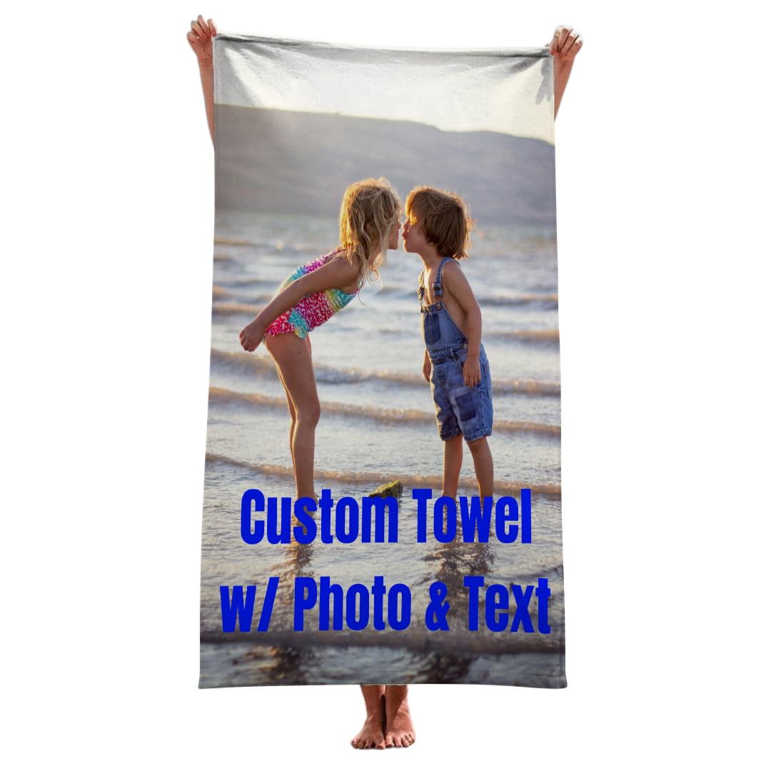 FrameStory Custom Personalized Beach Towel with Photos and Text, Fully Customizable with Your Pictures and Message, Super Soft Silk Touch, Velour Beach Towel, 30" x 60", 1-Sided Printing