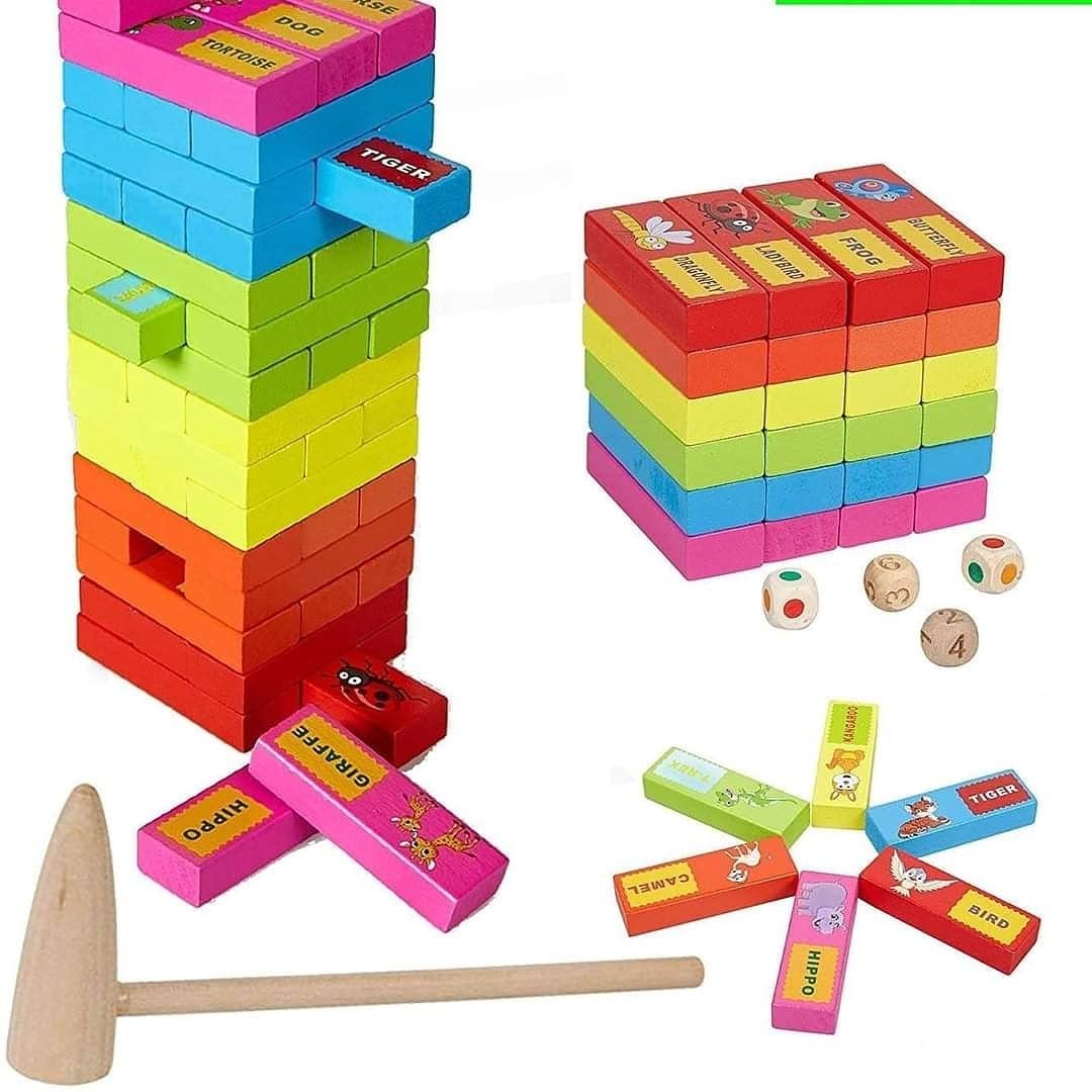 Magicwand【54 Pcs Wooden Stacking Blocks Toy with 4 Dices Hammer【5 Yrs & Up】【Multi-Colored】 (B0B34SJLV8) Amazon Price History, Amazon Price Tracker