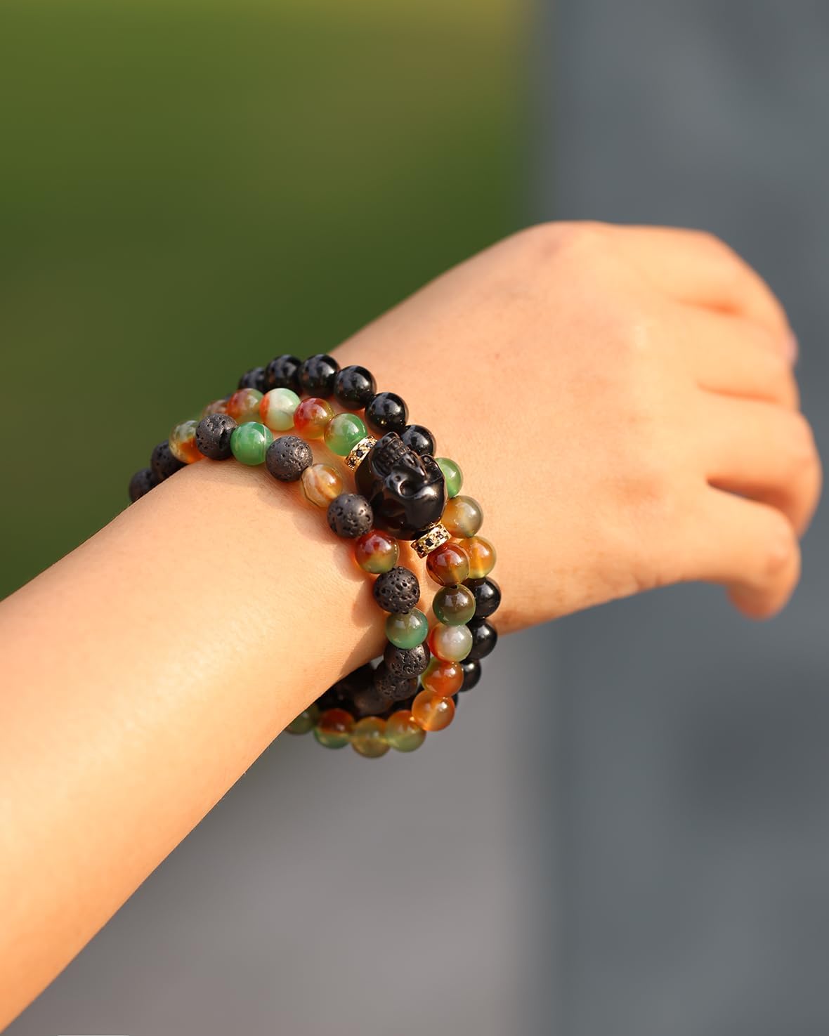 Wrap Agate Stretch Beaded Bracelets Protection Obsidian Small Skull Lava Stone Bracelet for Women Essential Oil Diffusers Jewelry Meditation Gifts 8mm - Image 6