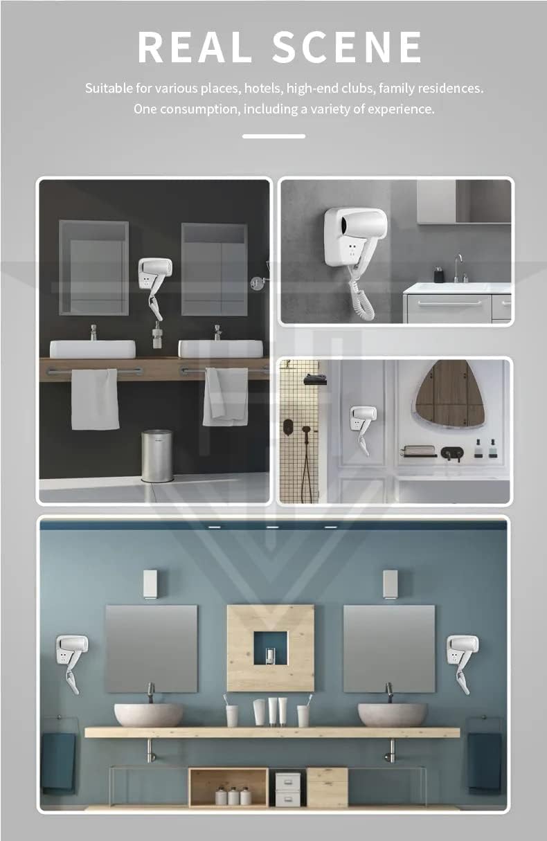4 pezzi Asciugacapelli da Parete 1300W per Hotel, B&B, Palestra – Phon Professionale con Supporto da Muro, Sicurezza IP21, Presa Rasoi Integrata, Bianco - CW512-4