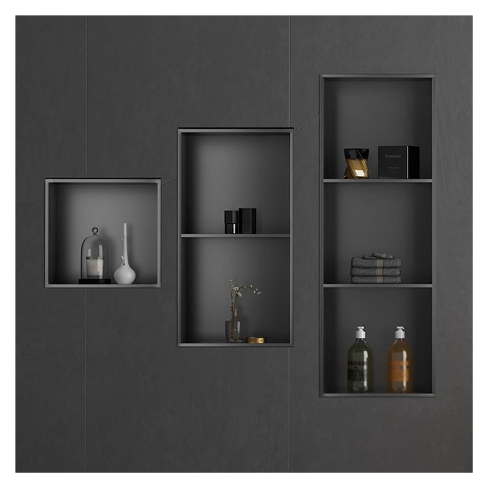 Wkład do wnęki prysznicowej – wodoodporny organizer ze stali nierdzewnej do domu, hotelu i mieszkania – czarny, 32x32x13 cm