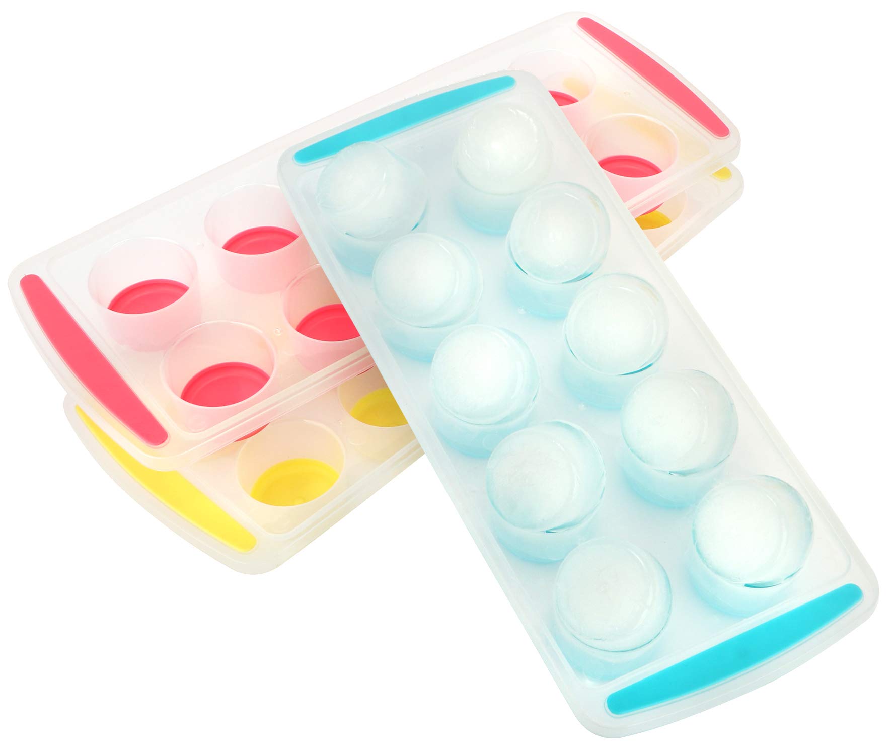 Com-Four 3 Pieces - Colored - 5X2 Com-Four® 3X Ice Cube Mold For A Total Of 30 Ice Cubes - Colorful Ice Cube Trays With Silicone Base For Better Handling [Color Selection Varies] (3 Pieces - Colored - 5X2)