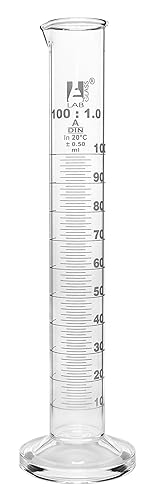 EISCO Cilindro graduado, 3.4 fl oz - Tolerancia clase A ±0.1.7 fl oz - Base redonda - Graduaciones blancas - Vidrio de borosilicato 3.3