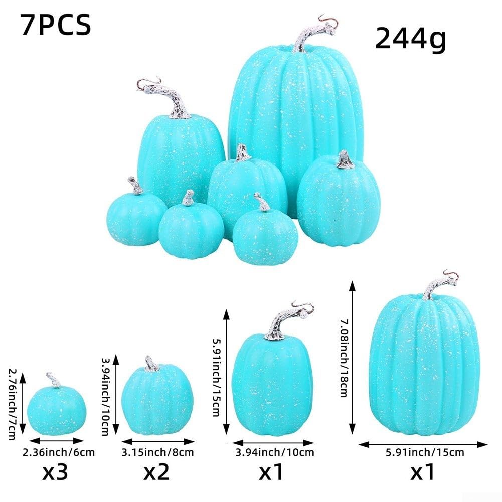 Set di 7 zucche artificiali autunnali per feste stagionali e per lo styling della casa (blu)