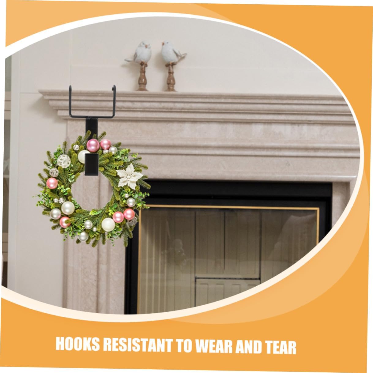 OSALADI 4pcs Black Wrought Iron Wreath Hook Over The Door Wreath Hanger for Front Door Garland Holder Suitable for Christmas and Halloween Decorations