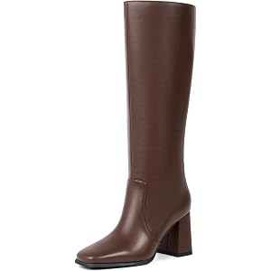 Modatope Knee High Boots Women Square Toe Chunky Heel Fashion Tall Boots